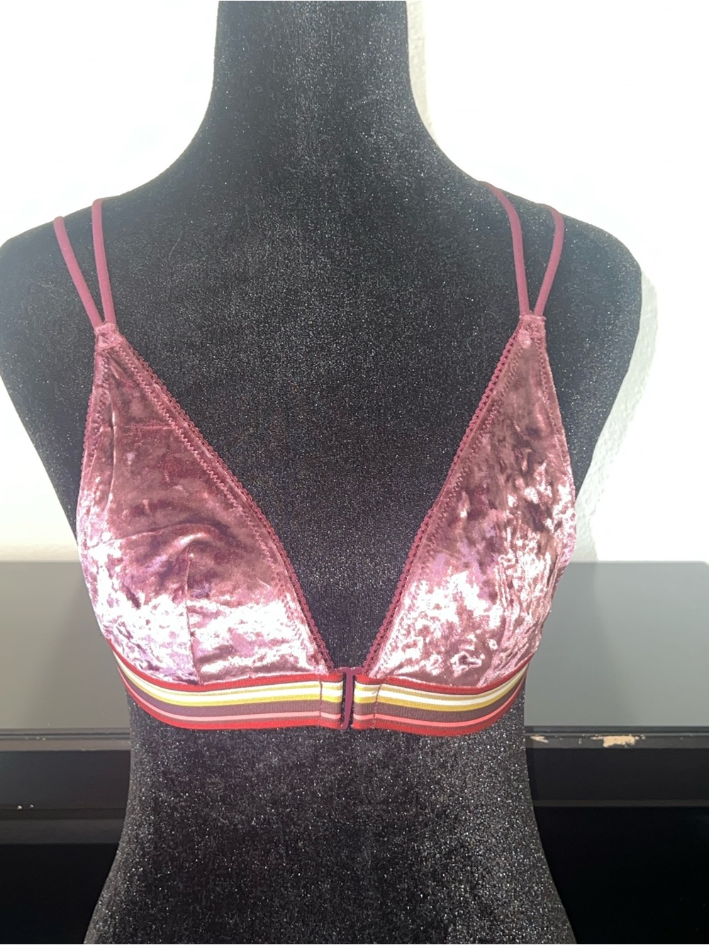 VSC Maroon Purple Velvet‎ Indie Sleeze Boho Stripec Band Bralette S/P